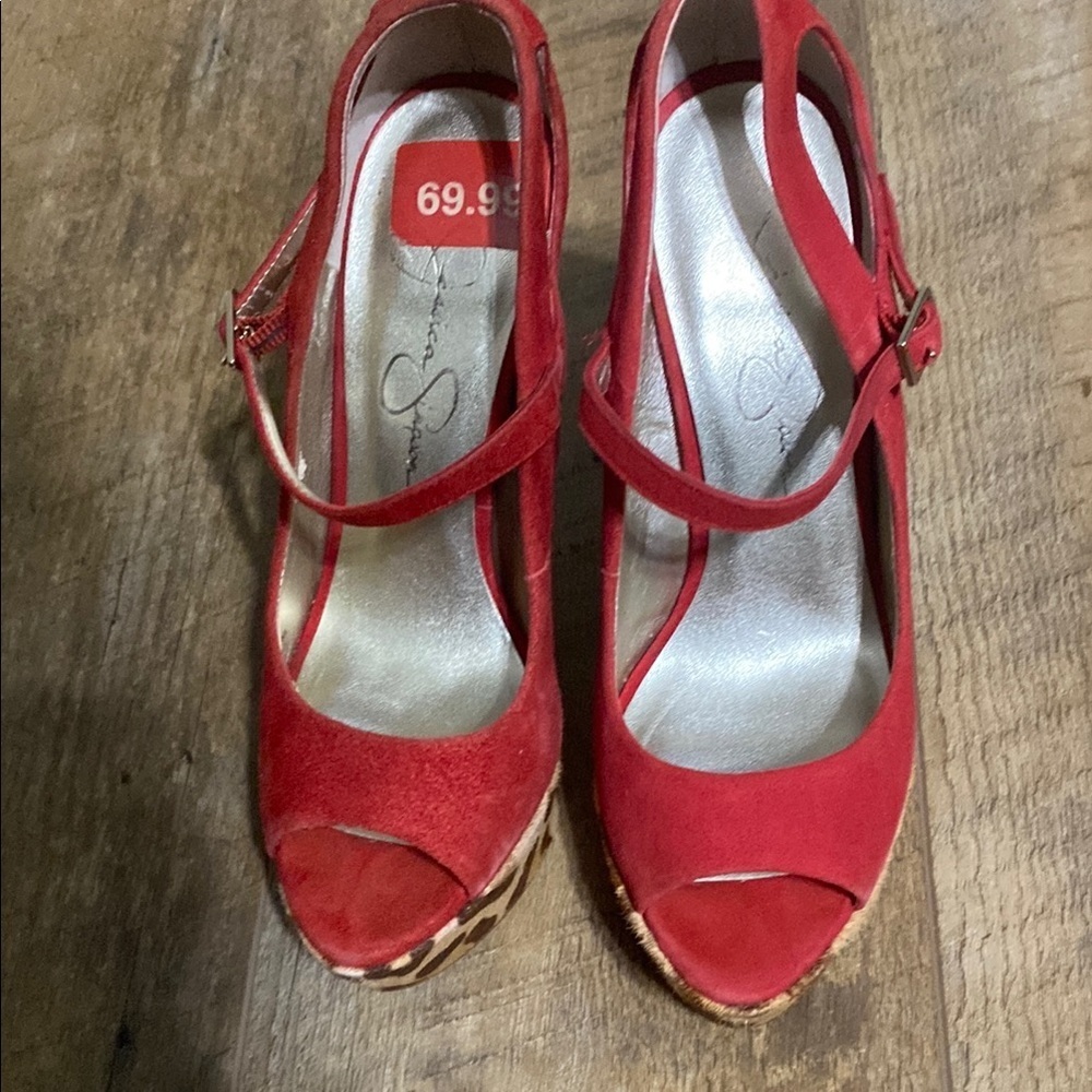 Jessica Simpson Red Suede Women's Peep Toe Wedges Women’s Size 6